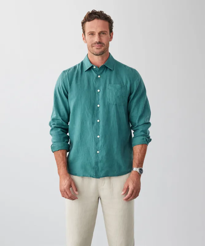 Pure French Linen Long Sleeve Shirt - Evergreen sold by GAZMAN