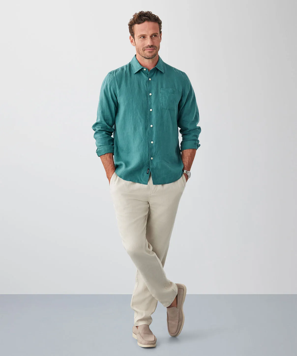 Pure French Linen Long Sleeve Shirt - Evergreen sold by GAZMAN product image thumbnail 4