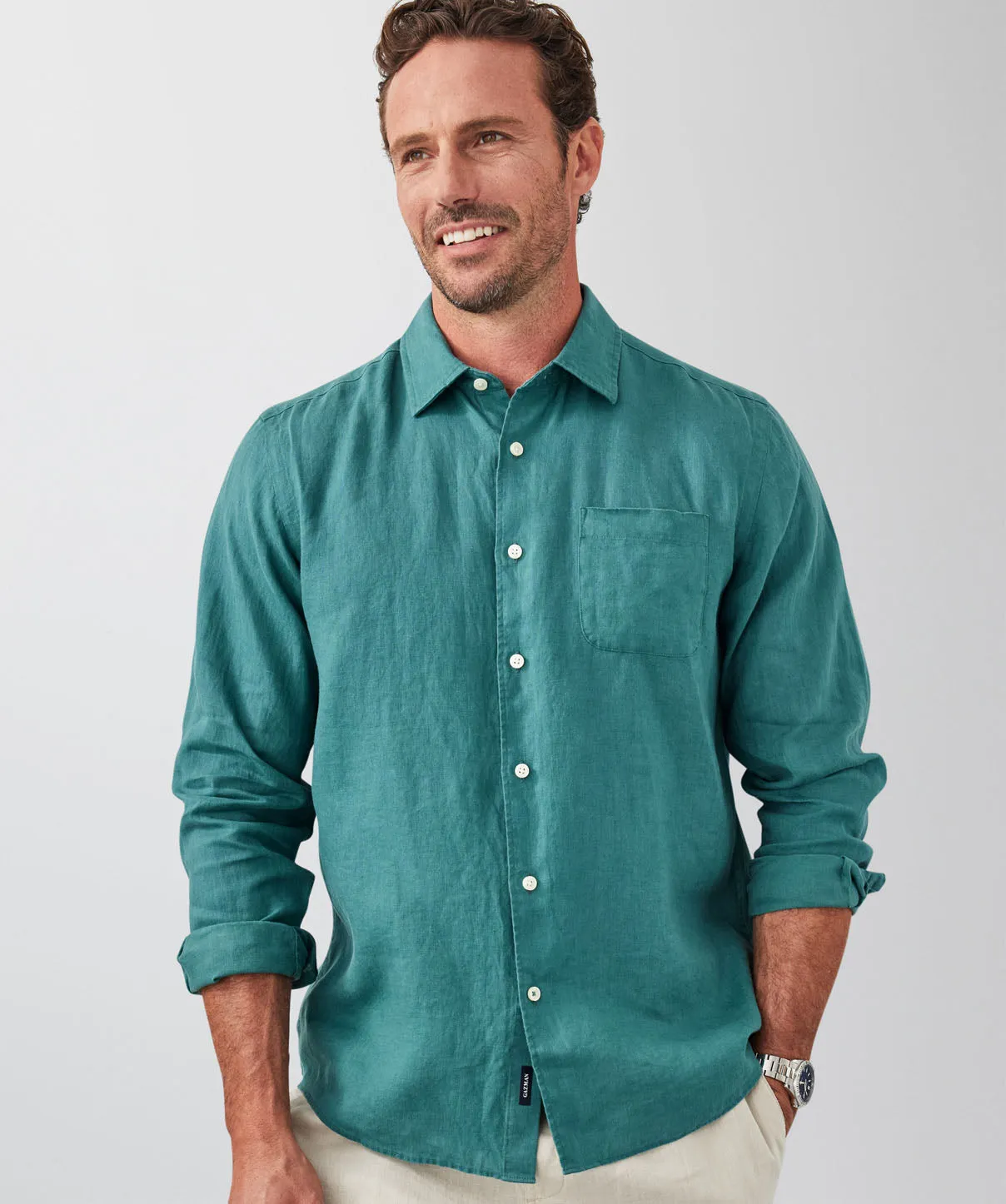 Pure French Linen Long Sleeve Shirt - Evergreen sold by GAZMAN product image thumbnail 3