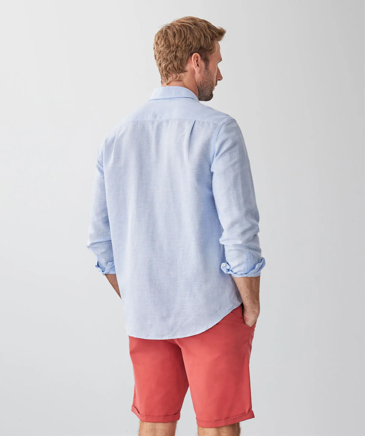 Linen Blend Houndstooth Long Sleeve Shirt - Sky Blue sold by GAZMAN product image thumbnail 2