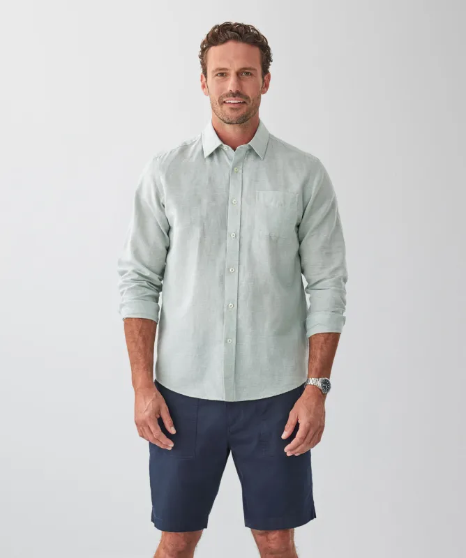 Linen Blend Houndstooth Long Sleeve Shirt - Sage sold by GAZMAN