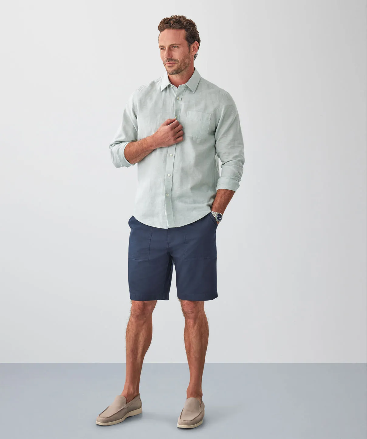 Linen Blend Houndstooth Long Sleeve Shirt - Sage sold by GAZMAN product image thumbnail 4