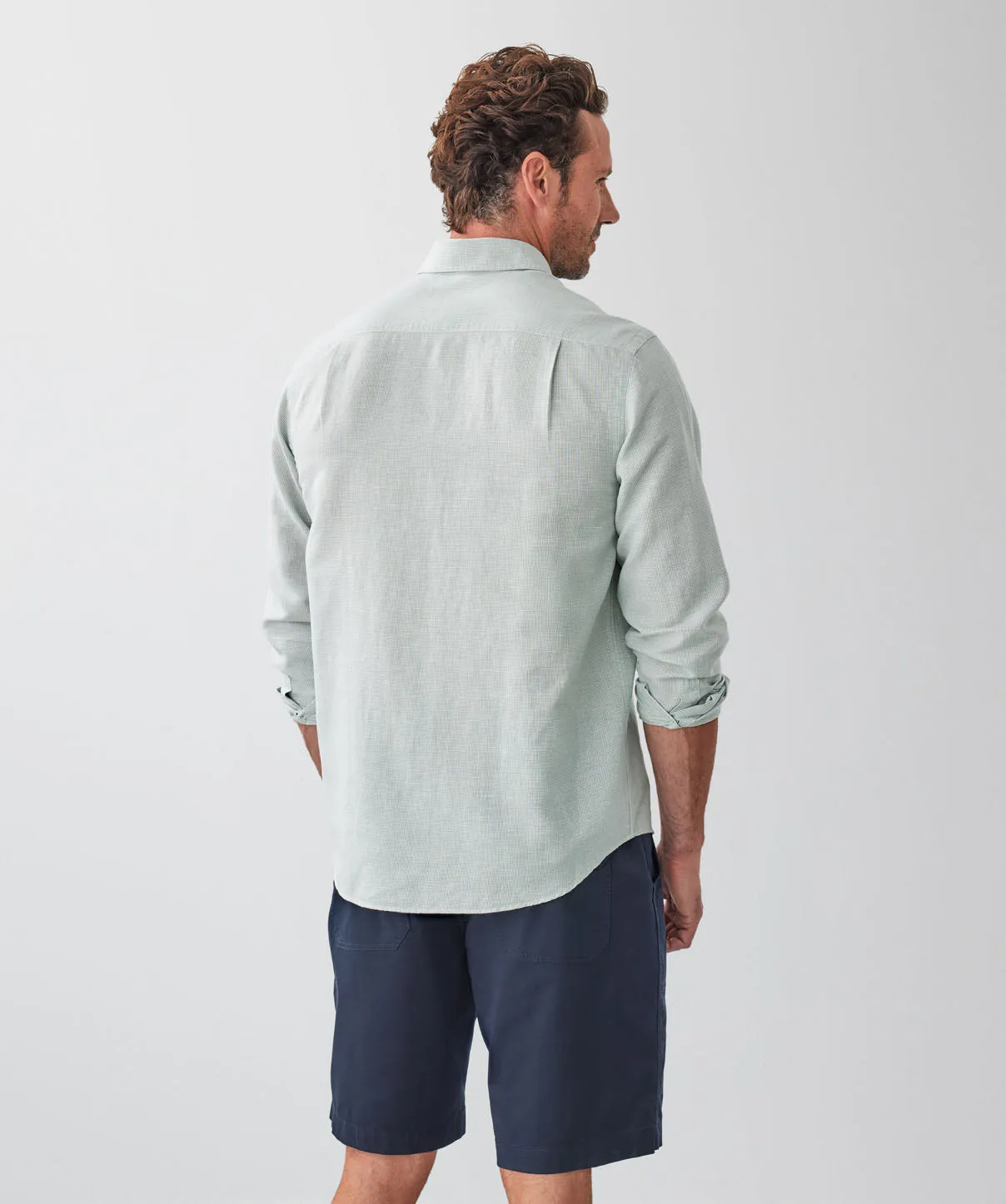 Linen Blend Houndstooth Long Sleeve Shirt - Sage sold by GAZMAN product image thumbnail 2