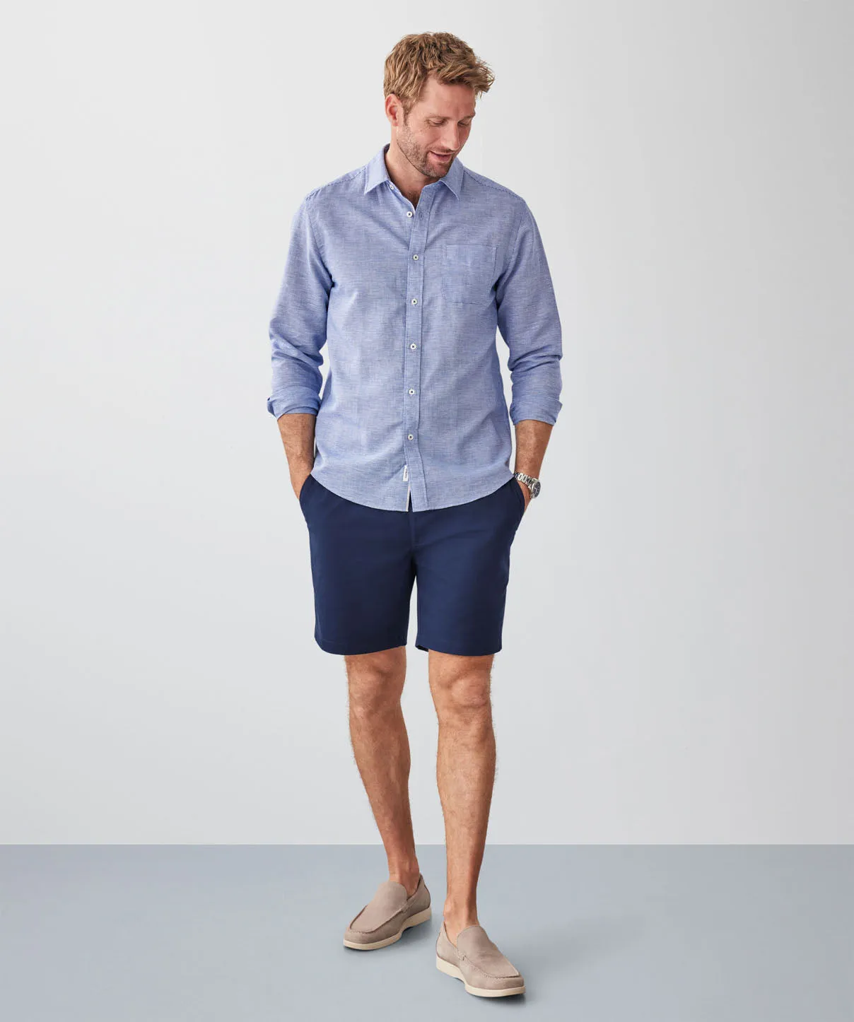 Linen Blend Houndstooth Long Sleeve Shirt - Navy sold by GAZMAN product image thumbnail 4