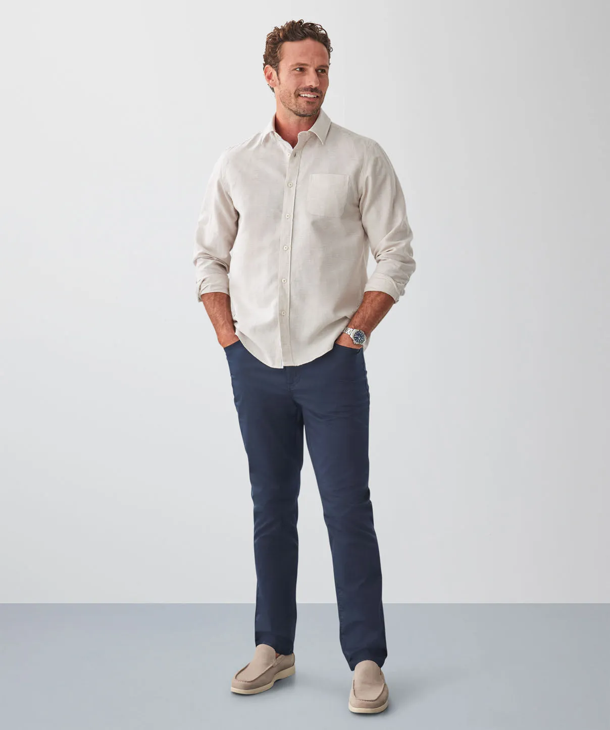 Linen Blend Houndstooth Long Sleeve Shirt - Natural sold by GAZMAN product image thumbnail 4