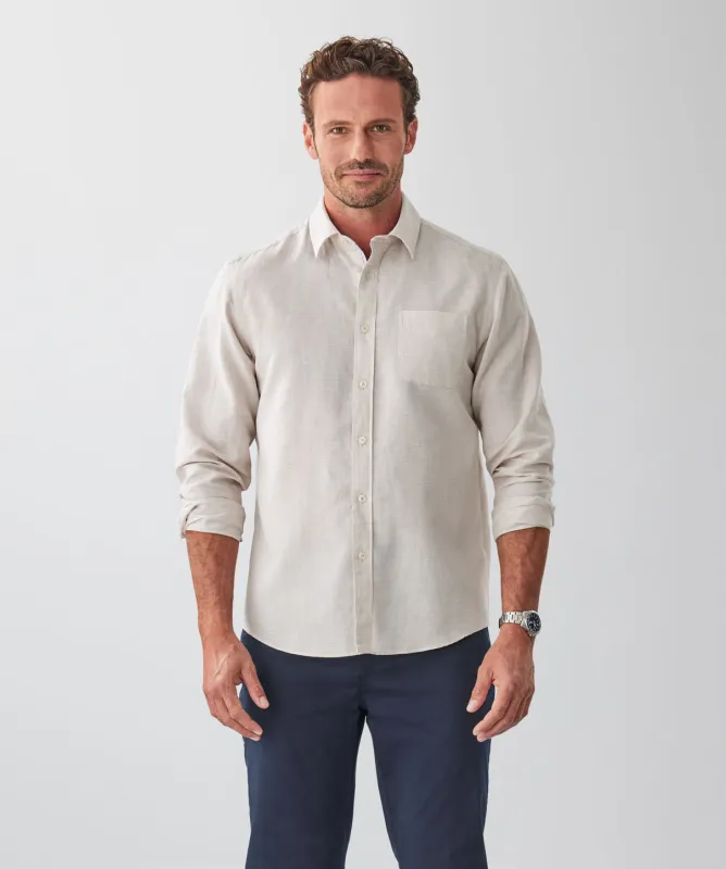 Linen Blend Houndstooth Long Sleeve Shirt - Natural sold by GAZMAN