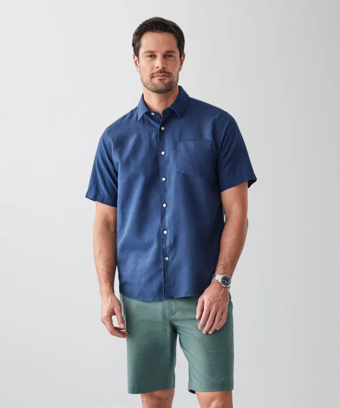 Linen Blend Short Sleeve Shirt - Navy sold by GAZMAN