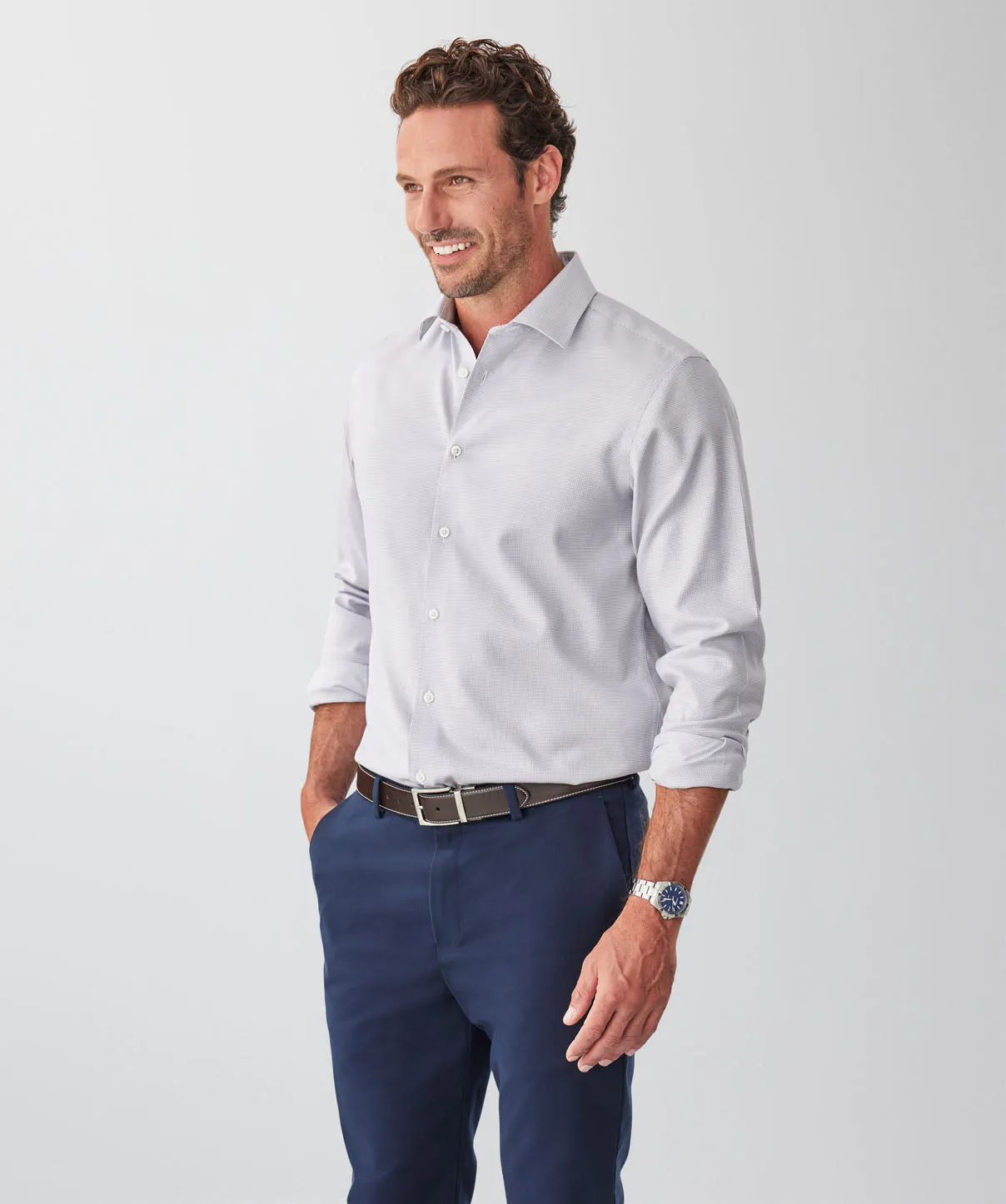 Non-Iron Dobby Twill Micro Long Sleeve Shirt - Ash sold by GAZMAN product image thumbnail 5