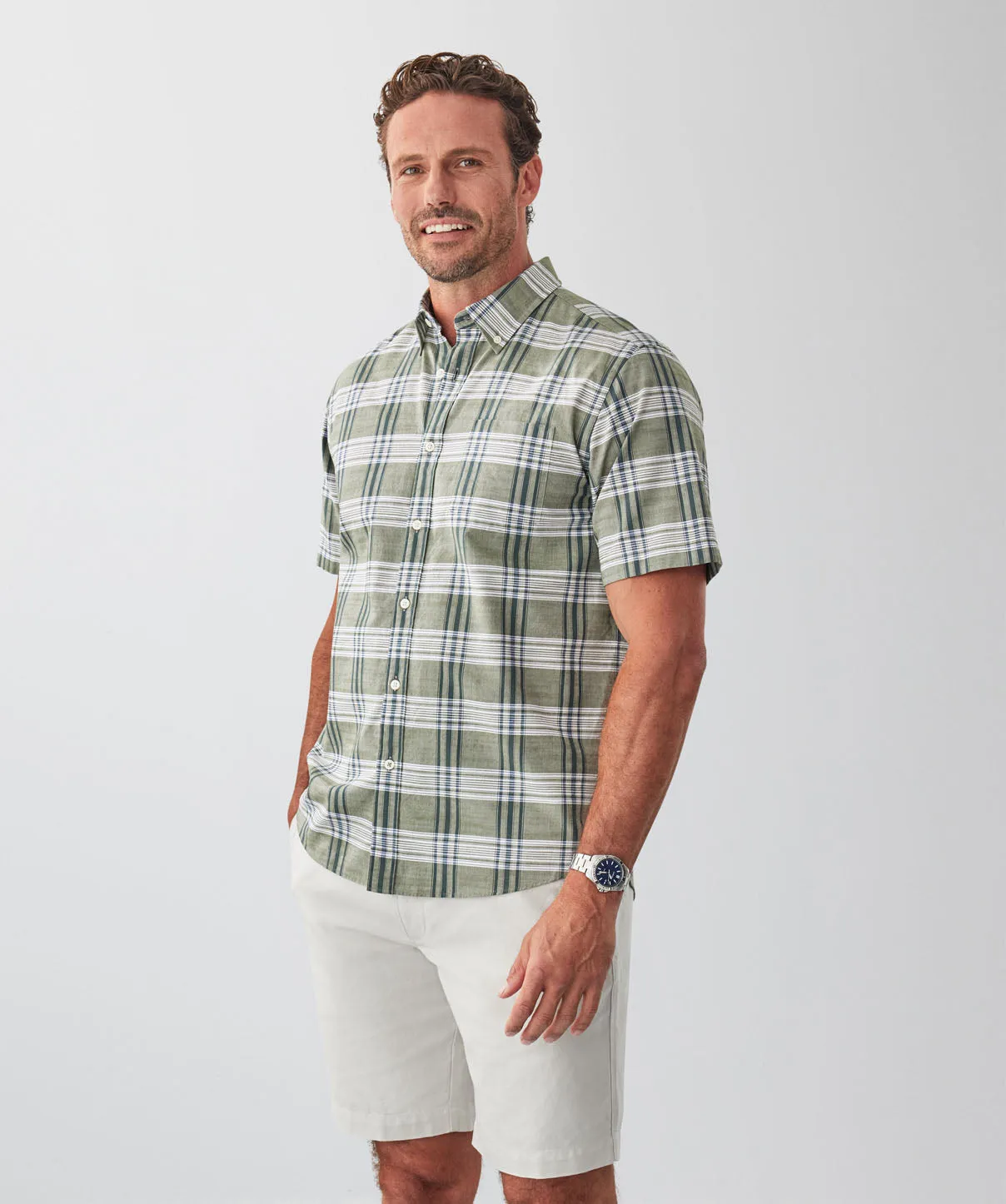Casual Slub Multi Check Short Sleeve Shirt - Khaki sold by GAZMAN product image thumbnail 5