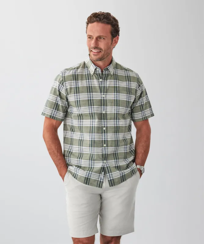 Casual Slub Multi Check Short Sleeve Shirt - Khaki sold by GAZMAN