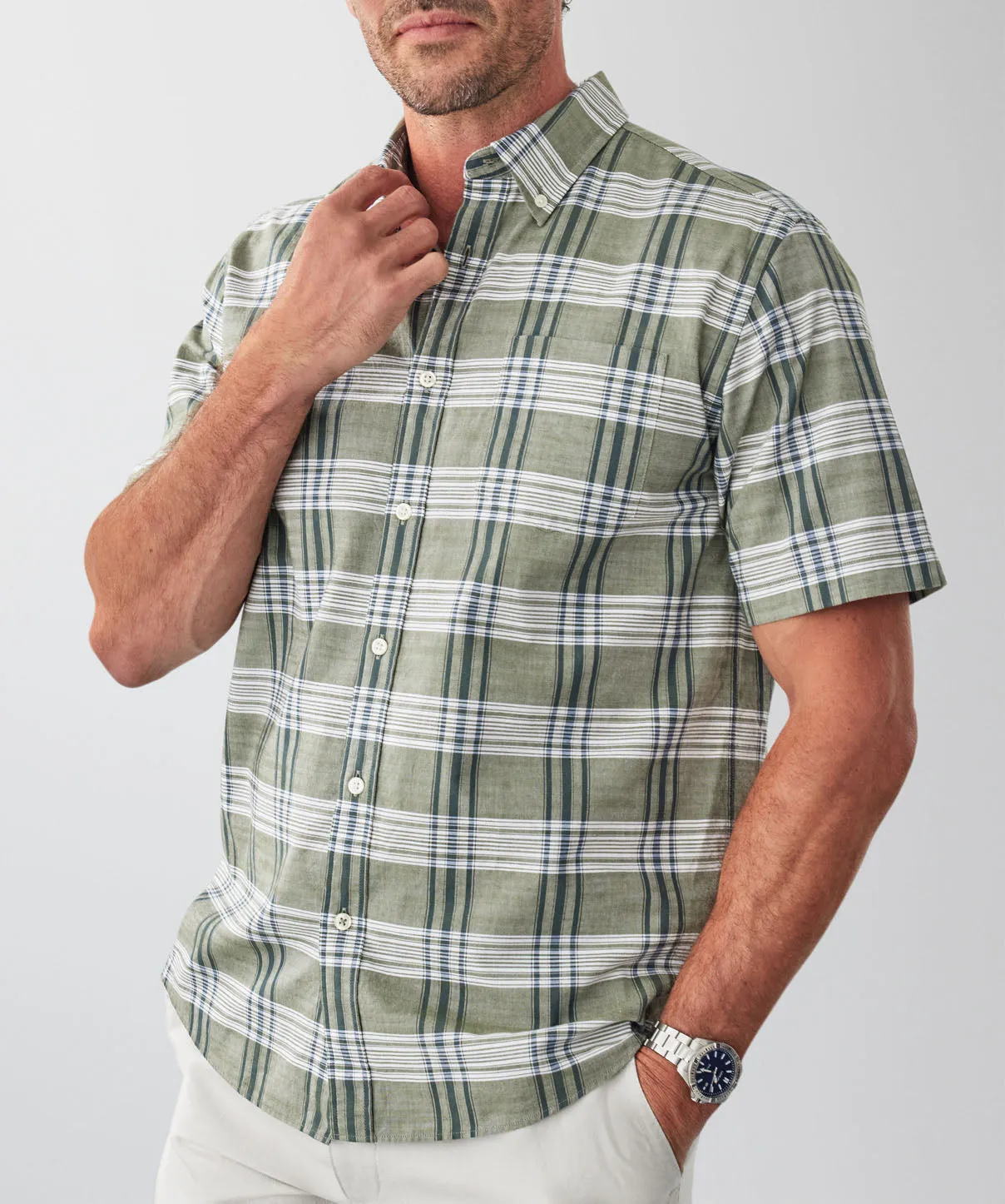 Casual Slub Multi Check Short Sleeve Shirt - Khaki sold by GAZMAN product image thumbnail 3