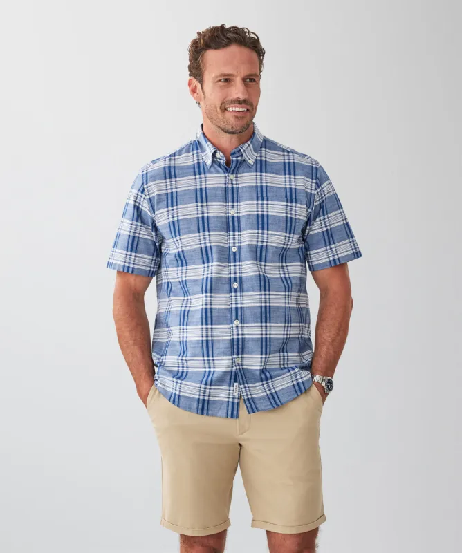 Casual Slub Multi Check Short Sleeve Shirt - Blue sold by GAZMAN