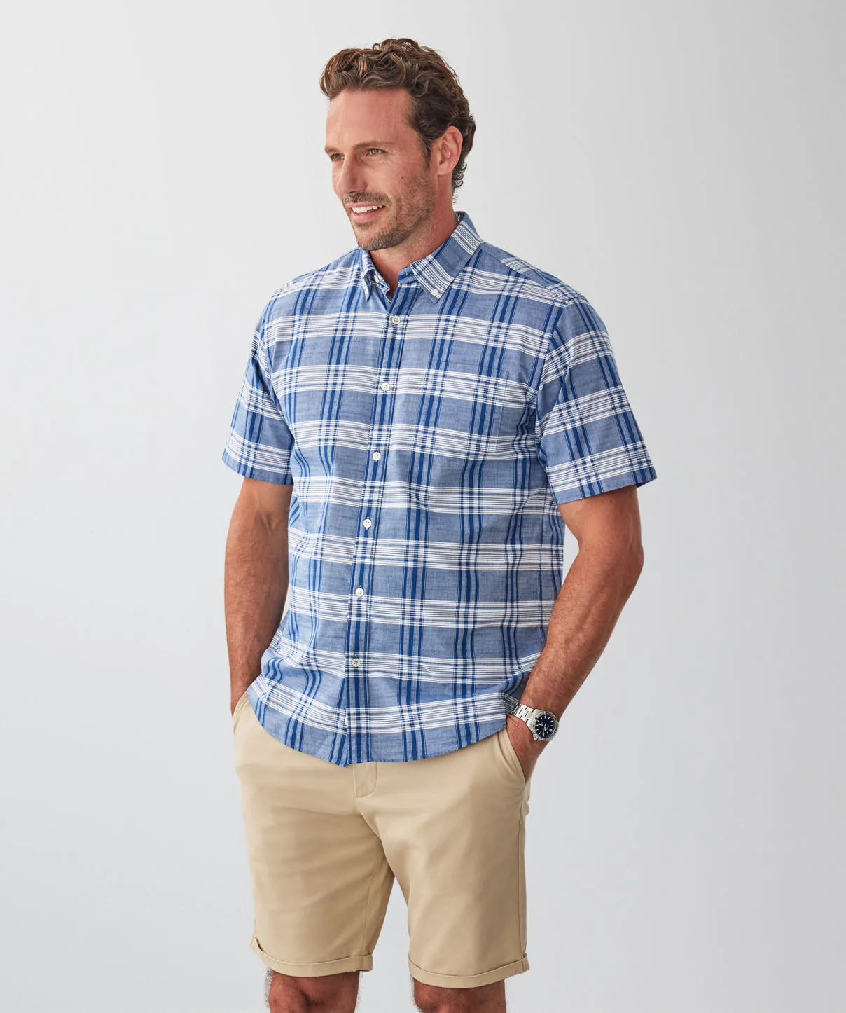 Casual Slub Multi Check Short Sleeve Shirt - Blue sold by GAZMAN product image thumbnail 5