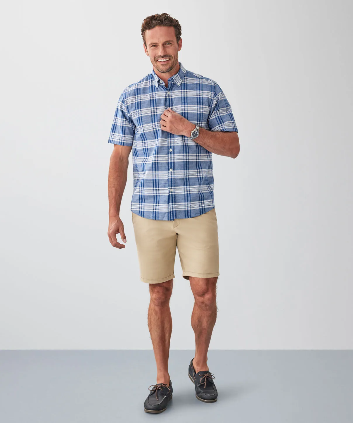 Casual Slub Multi Check Short Sleeve Shirt - Blue sold by GAZMAN product image thumbnail 4