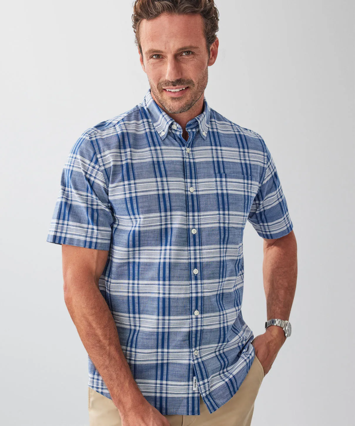 Casual Slub Multi Check Short Sleeve Shirt - Blue sold by GAZMAN product image thumbnail 3
