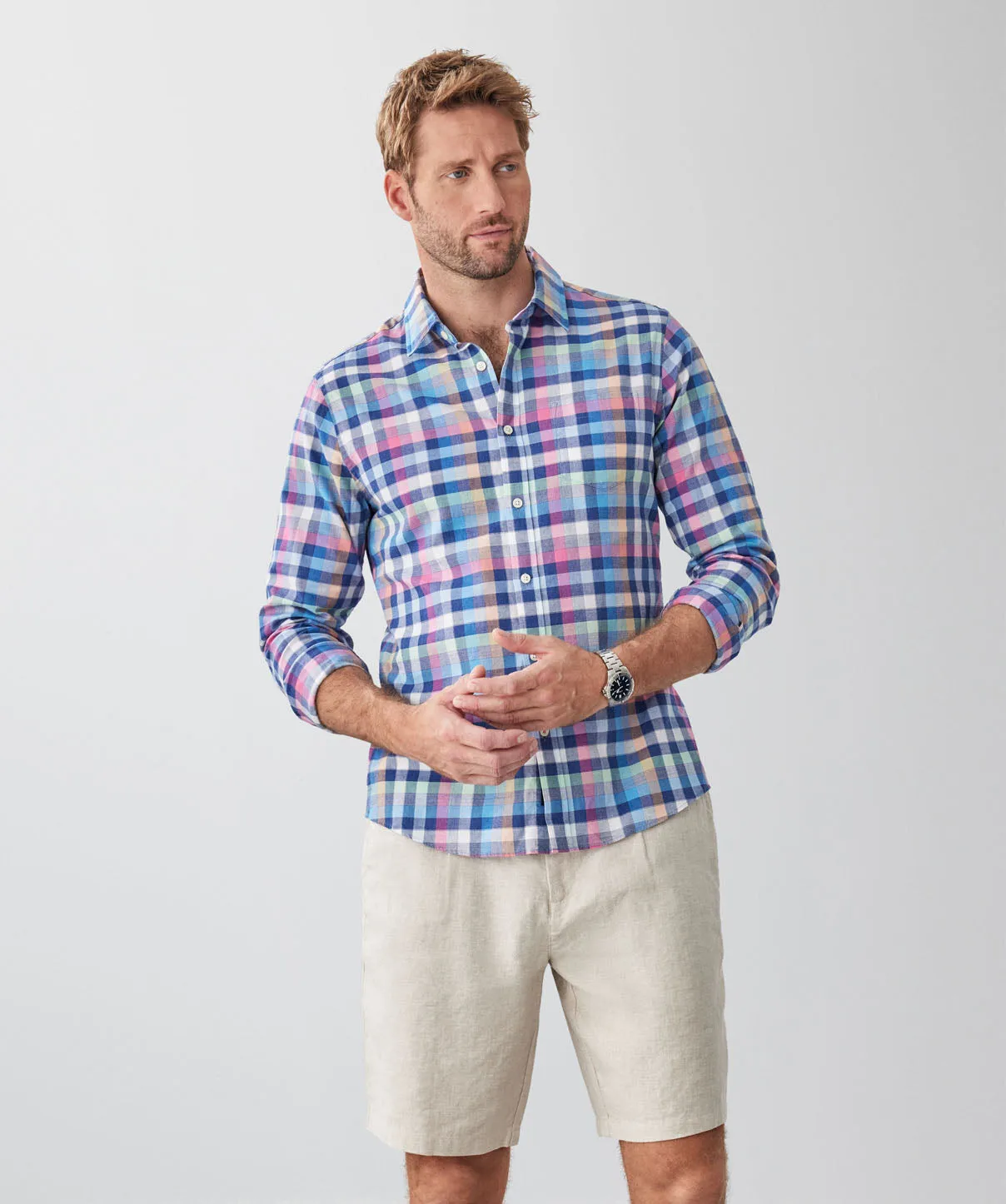 Tailored Fit Casual Multi Check Long Sleeve Shirt - Multi Check sold by GAZMAN