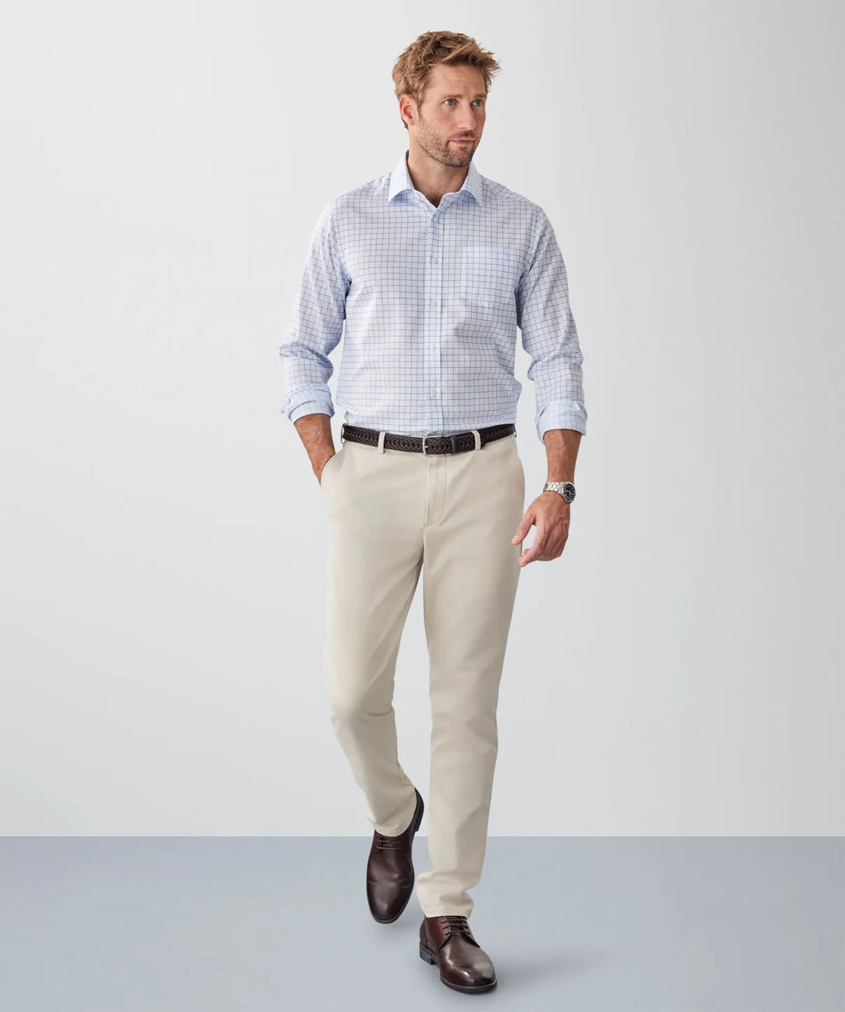 Easy Care Dobby Check Long Sleeve Shirt - Sky Blue sold by GAZMAN product image thumbnail 4