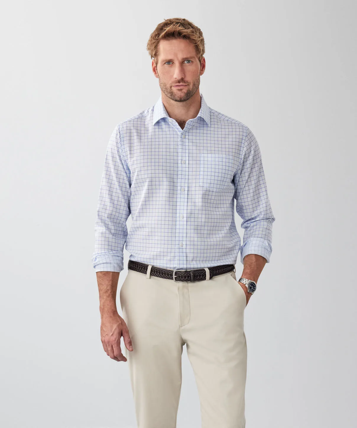 Easy Care Dobby Check Long Sleeve Shirt - Sky Blue sold by GAZMAN