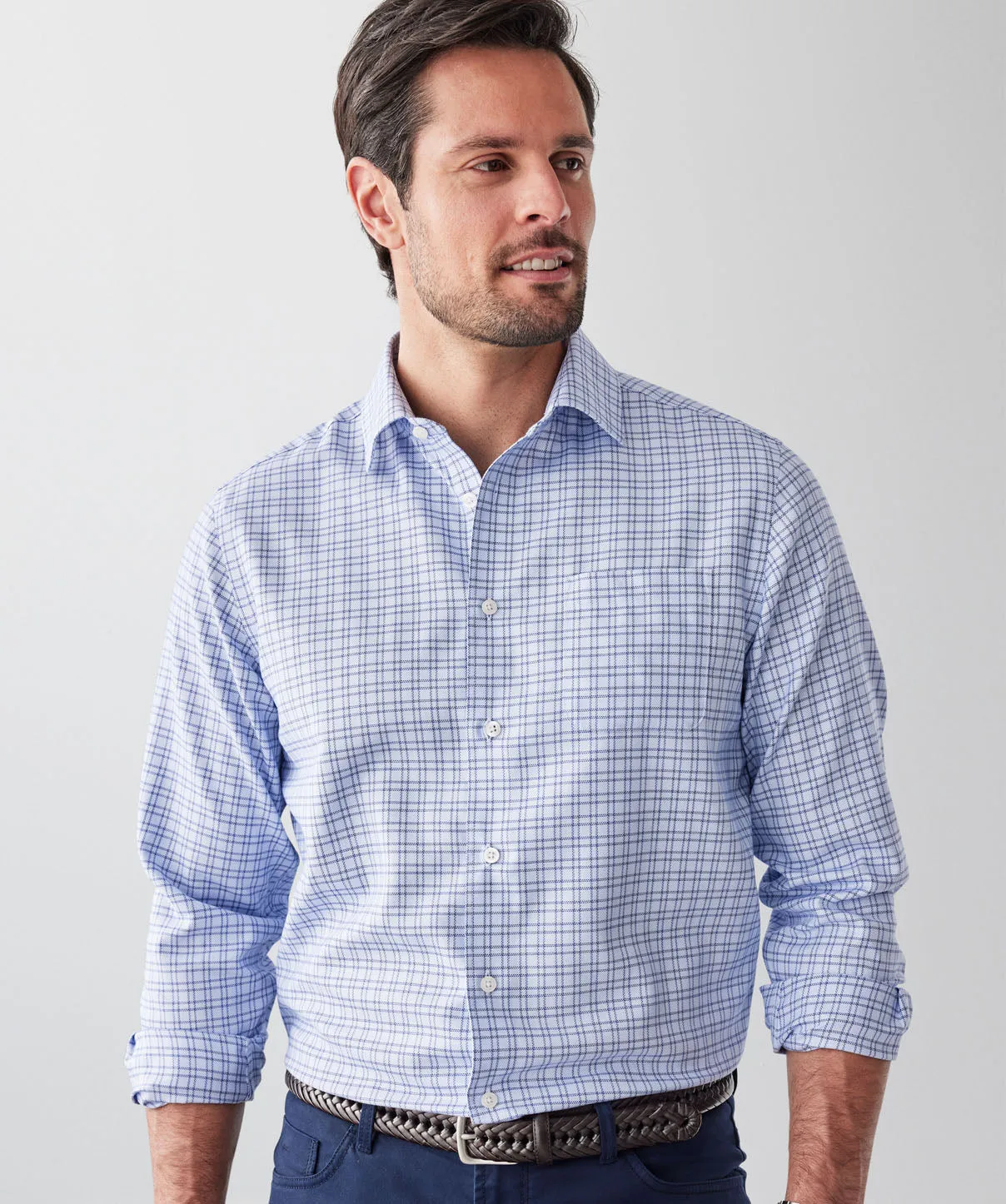 Non-Iron Dobby Twill Check Long Sleeve Shirt - Blue sold by GAZMAN product image thumbnail 3