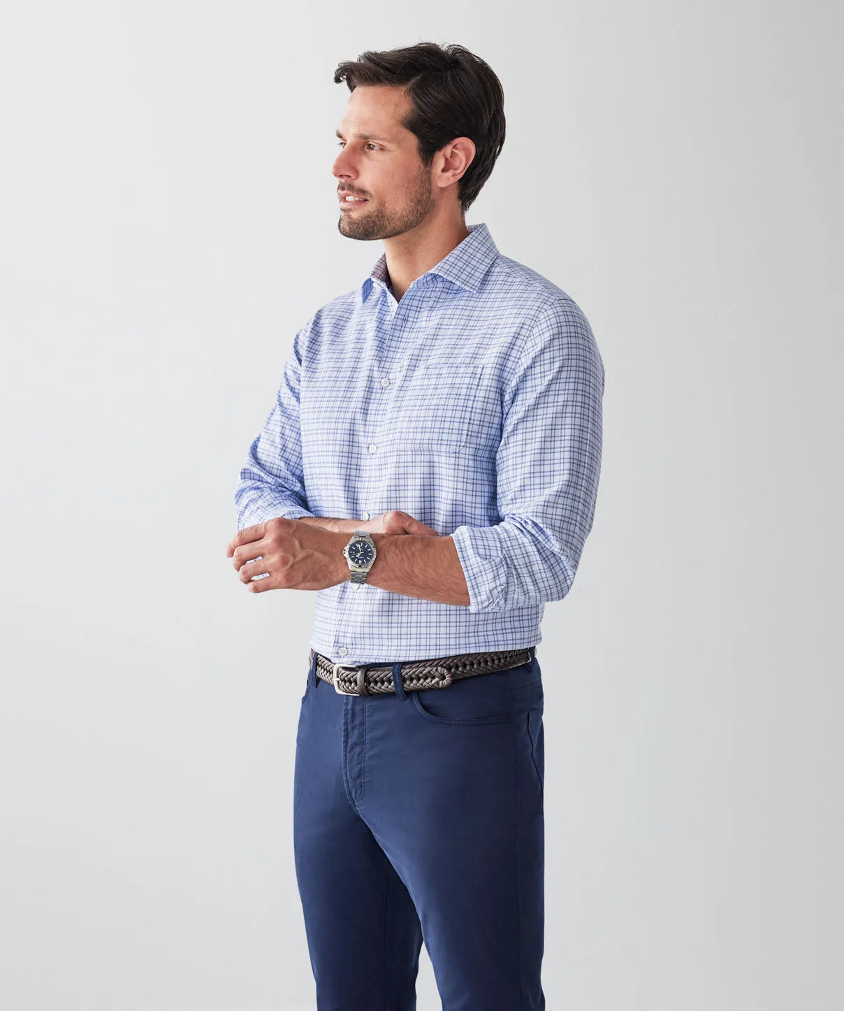 Non-Iron Dobby Twill Check Long Sleeve Shirt - Blue sold by GAZMAN product image thumbnail 5