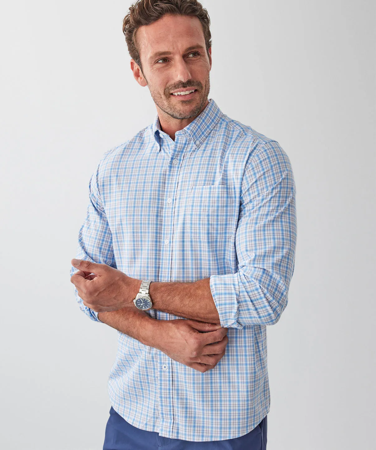 GAZFLEX Performance Oxford Check Long Sleeve Shirt - Blue sold by GAZMAN product image thumbnail 3