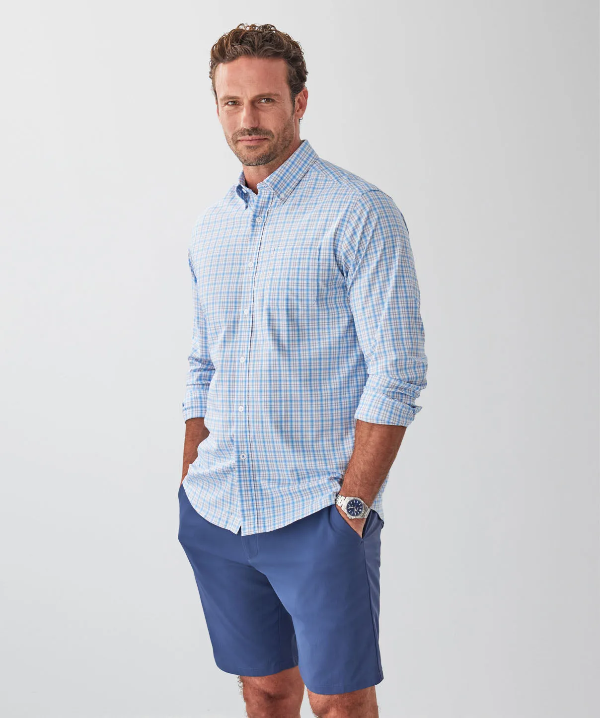 GAZFLEX Performance Oxford Check Long Sleeve Shirt - Blue sold by GAZMAN product image thumbnail 5