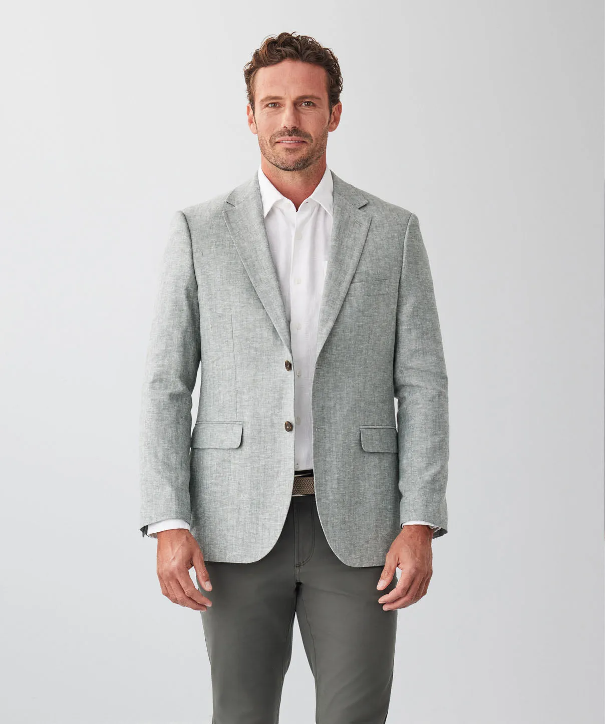 Linen Blend Herringbone Sports Jacket - Khaki sold by GAZMAN