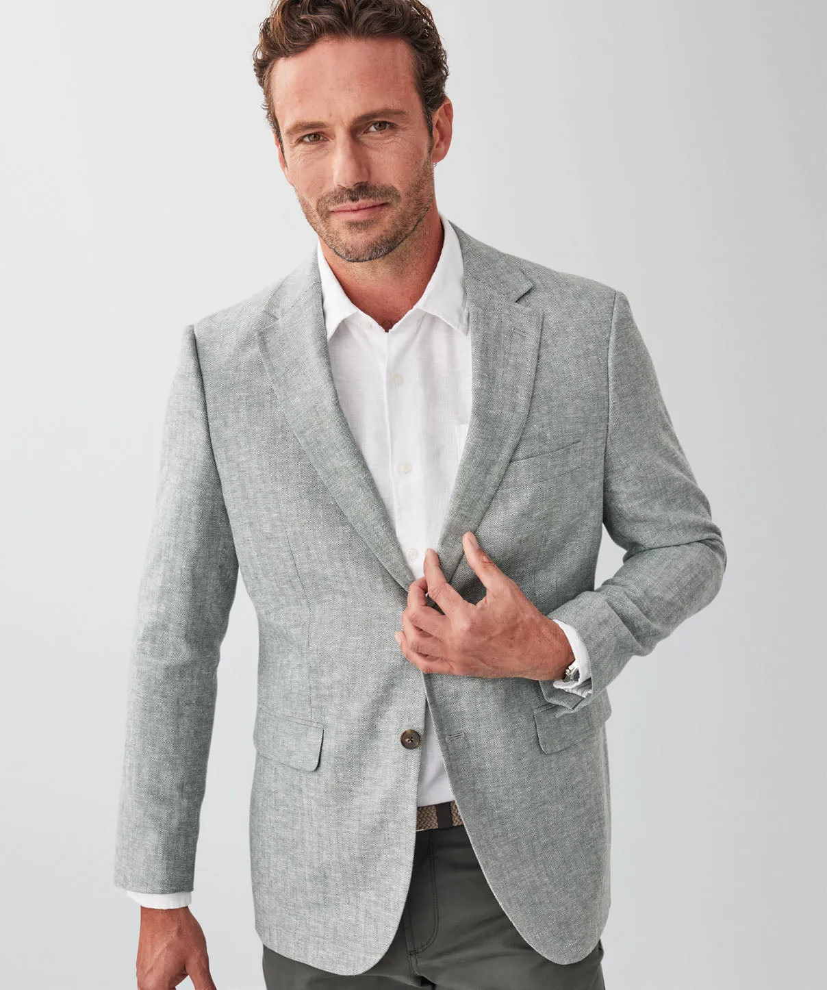 Linen Blend Herringbone Sports Jacket - Khaki sold by GAZMAN product image thumbnail 3
