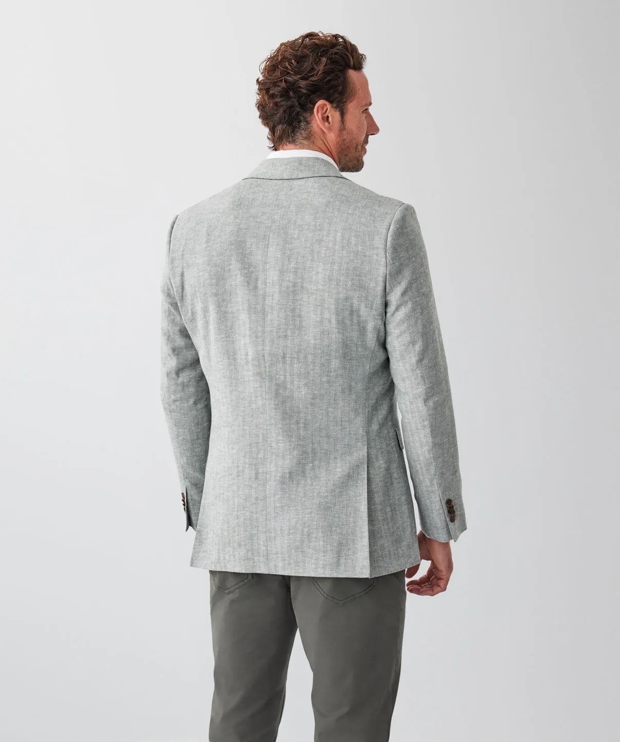Linen Blend Herringbone Sports Jacket - Khaki sold by GAZMAN product image thumbnail 2