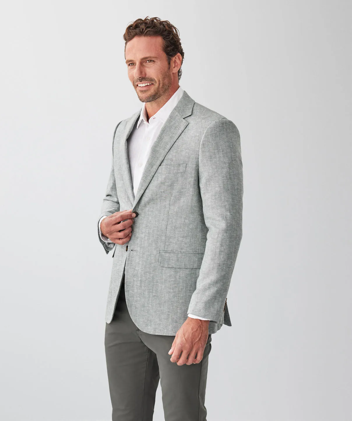 Linen Blend Herringbone Sports Jacket - Khaki sold by GAZMAN product image thumbnail 5
