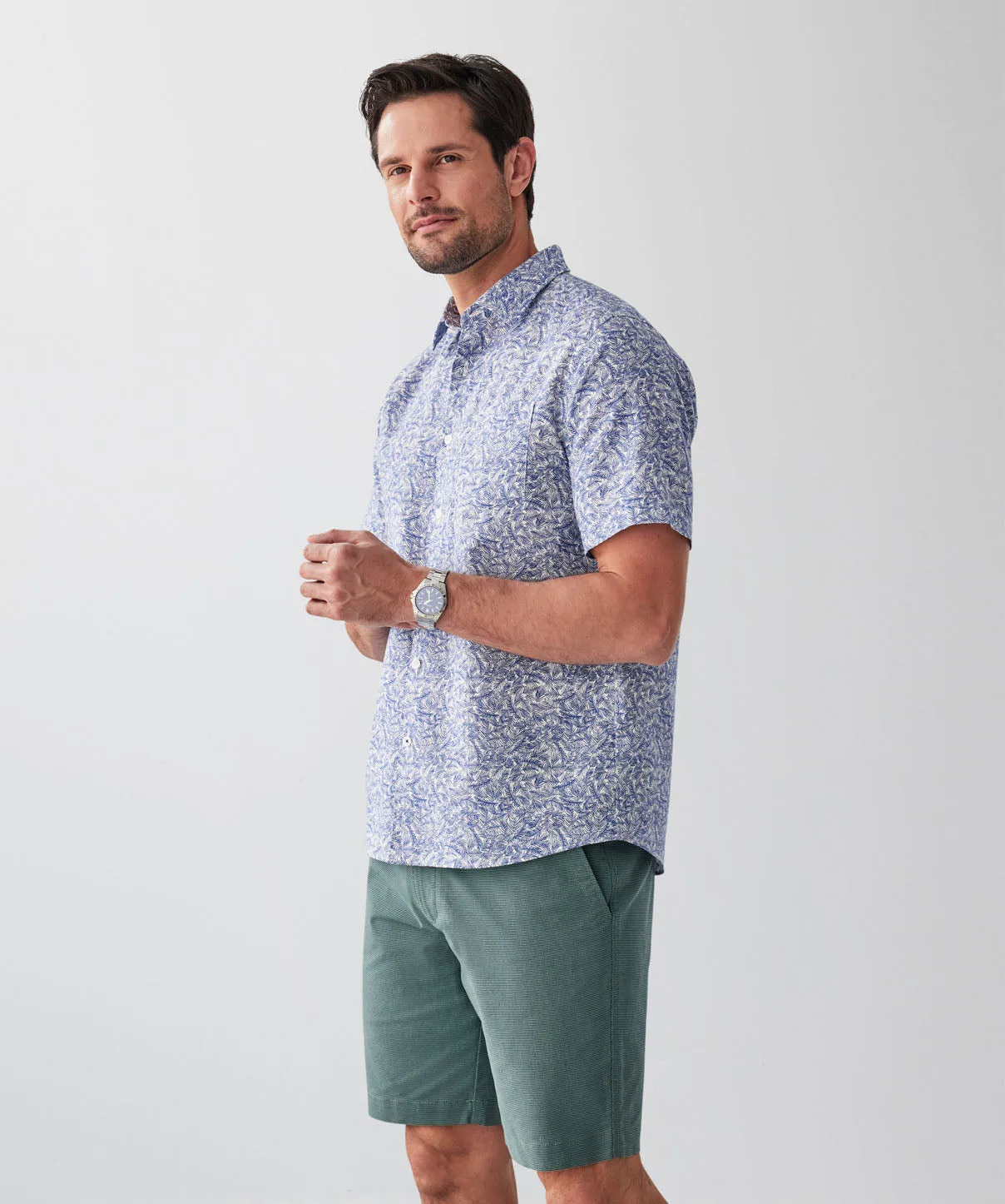 Linen Blend Fern Print Short Sleeve Shirt - Navy sold by GAZMAN product image thumbnail 5