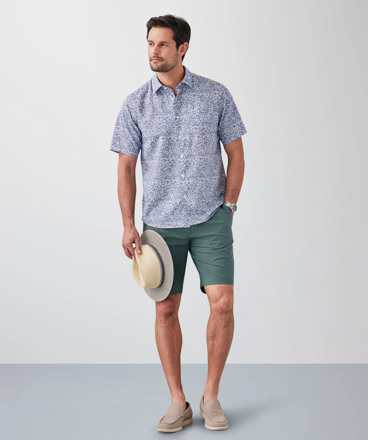 Linen Blend Fern Print Short Sleeve Shirt - Navy sold by GAZMAN product image thumbnail 4