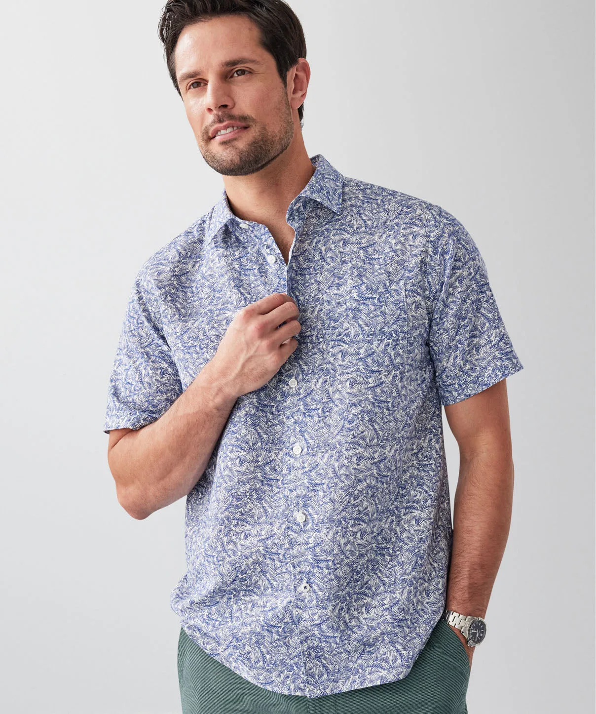 Linen Blend Fern Print Short Sleeve Shirt - Navy sold by GAZMAN product image thumbnail 3