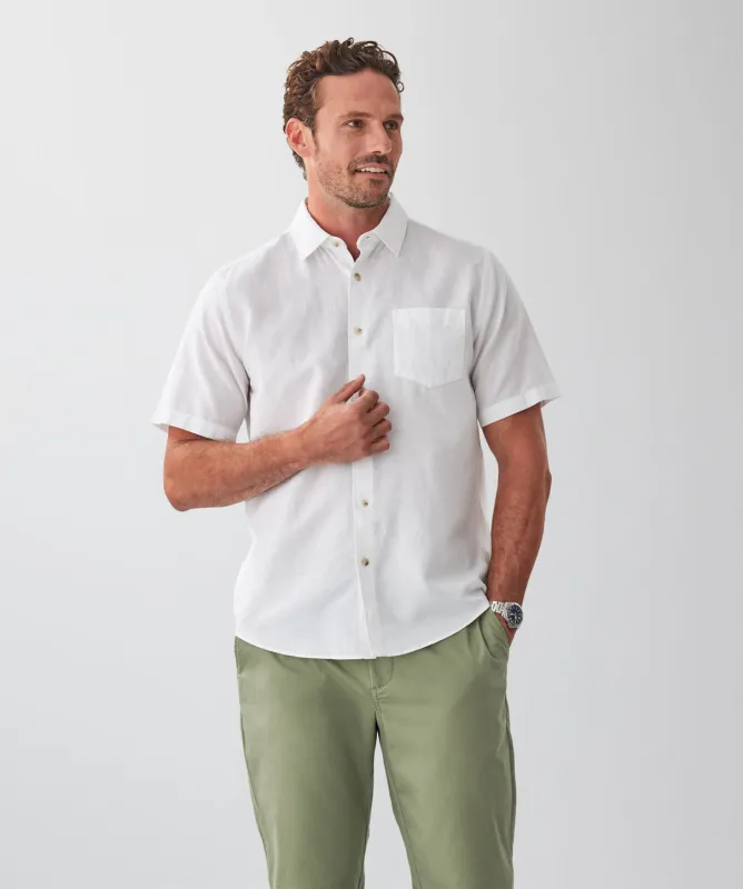 Linen Blend Short Sleeve Shirt - White sold by GAZMAN