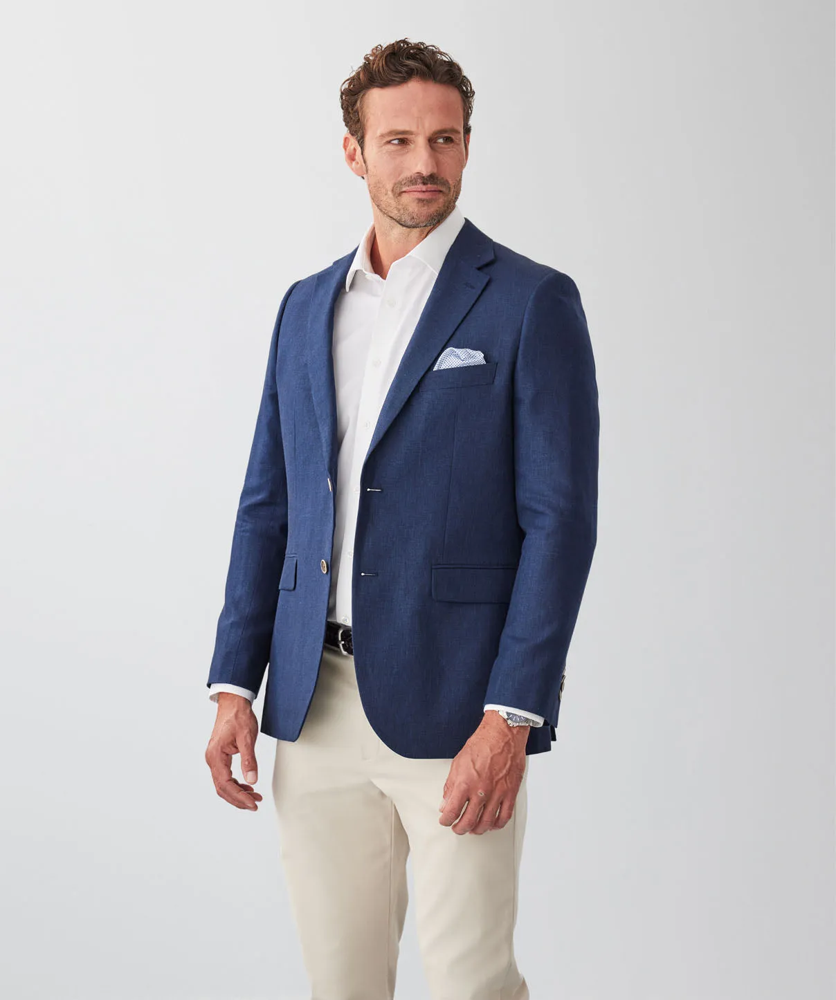 Linen Blend Sports Jacket - Navy sold by GAZMAN product image thumbnail 5
