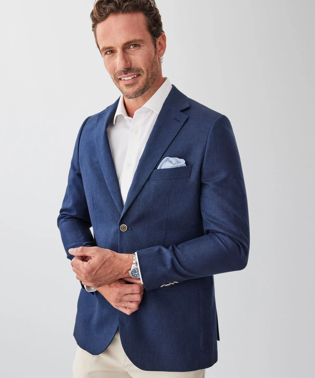 Linen Blend Sports Jacket - Navy sold by GAZMAN product image thumbnail 3