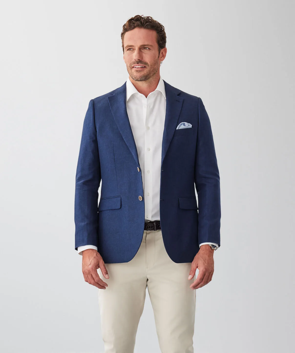 Linen Blend Sports Jacket - Navy sold by GAZMAN