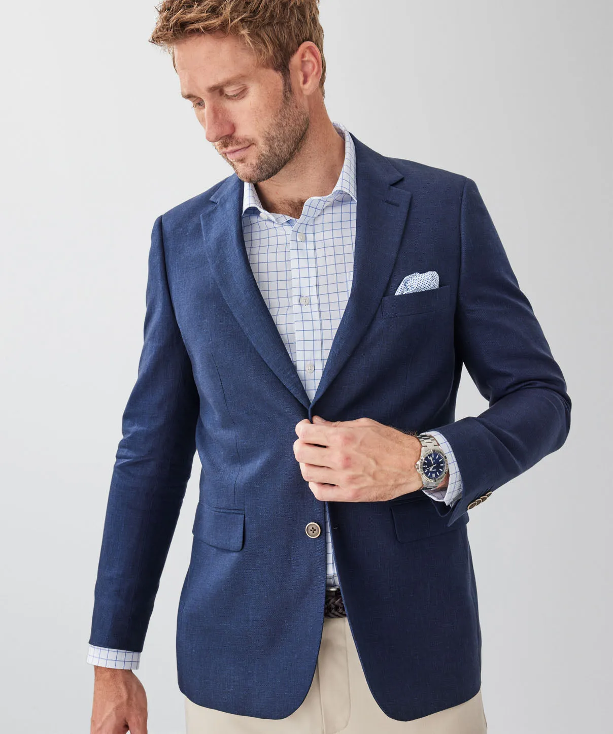 Tailored Fit Linen Blend Sports Jacket - Navy sold by GAZMAN product image thumbnail 3