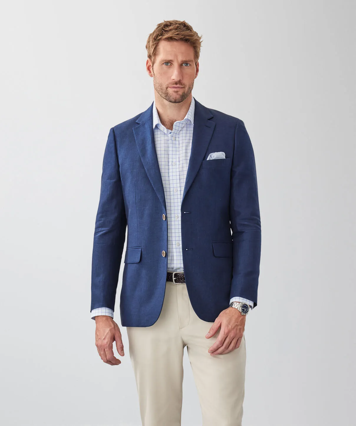 Tailored Fit Linen Blend Sports Jacket - Navy sold by GAZMAN