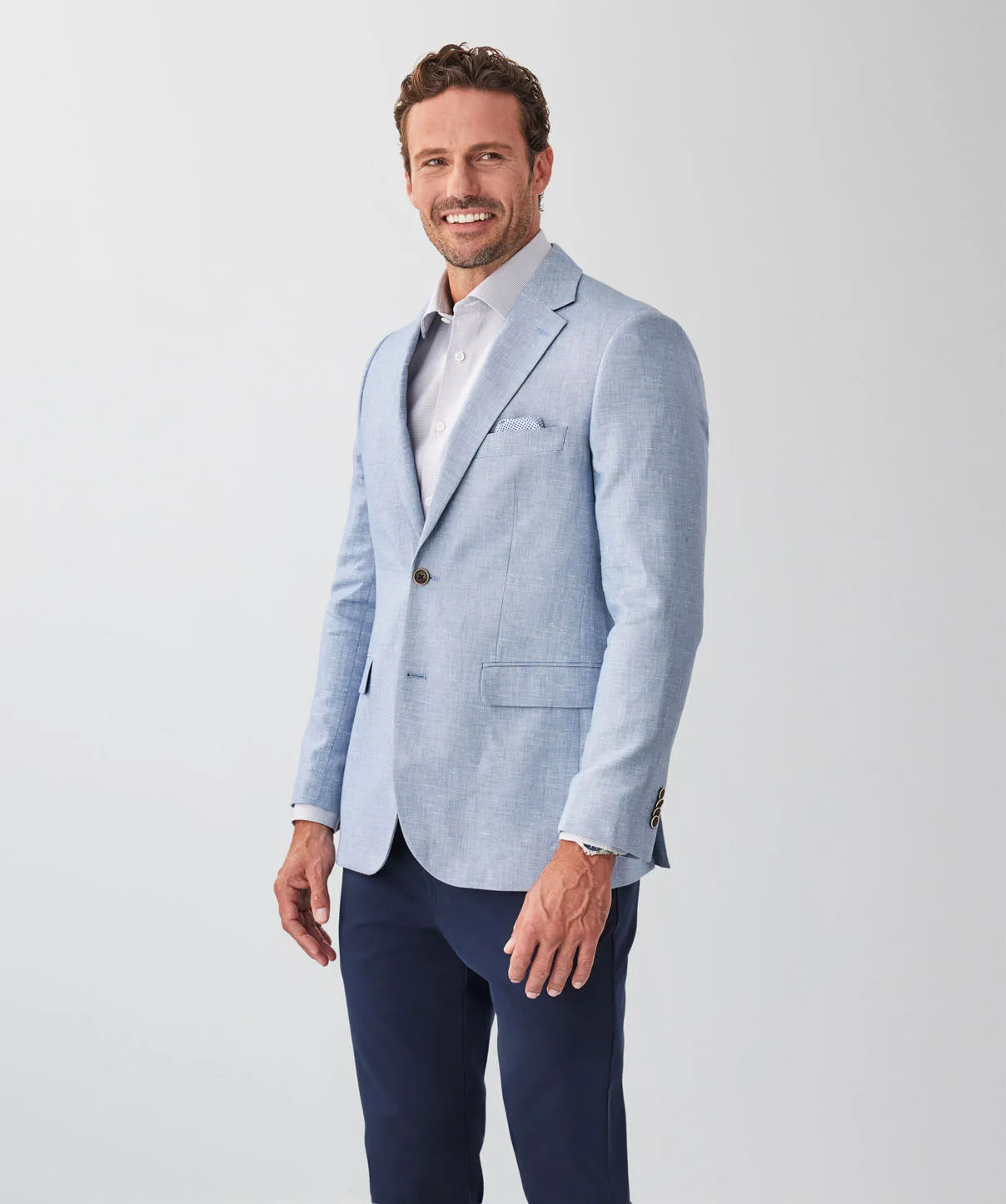 Linen Blend Sports Jacket - Chambray sold by GAZMAN product image thumbnail 5