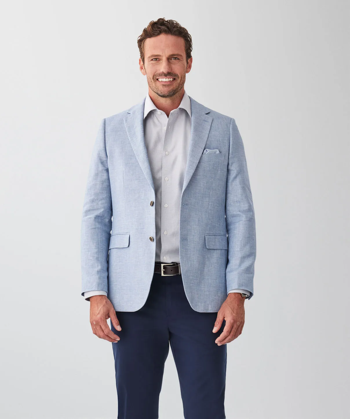 Linen Blend Sports Jacket - Chambray sold by GAZMAN