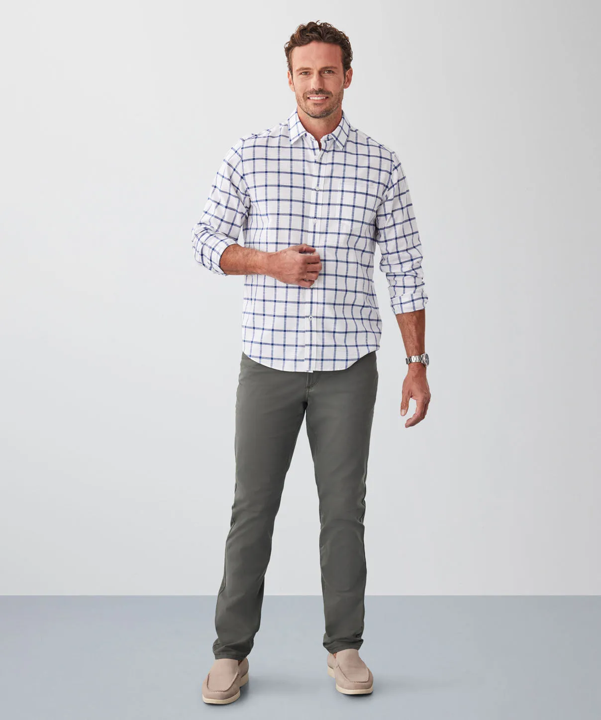 Casual Window Pane Check Long Sleeve Shirt - White sold by GAZMAN product image thumbnail 5