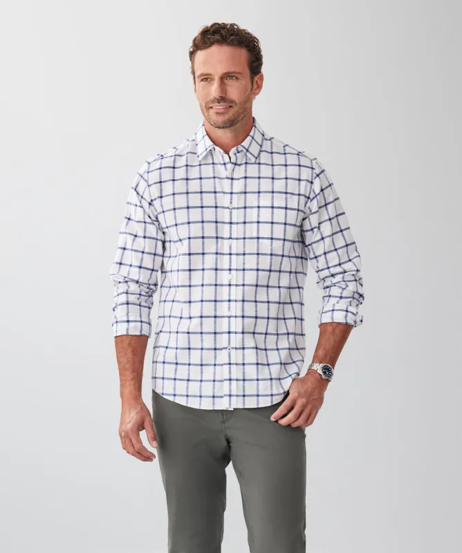 Casual Window Pane Check Long Sleeve Shirt - White sold by GAZMAN