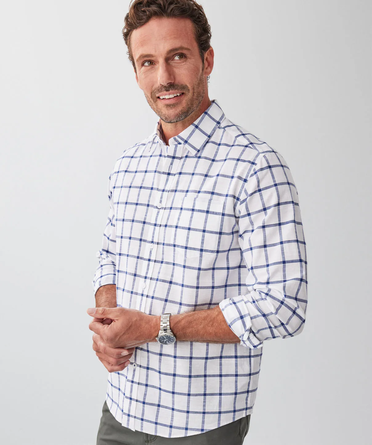 Casual Window Pane Check Long Sleeve Shirt - White sold by GAZMAN product image thumbnail 4
