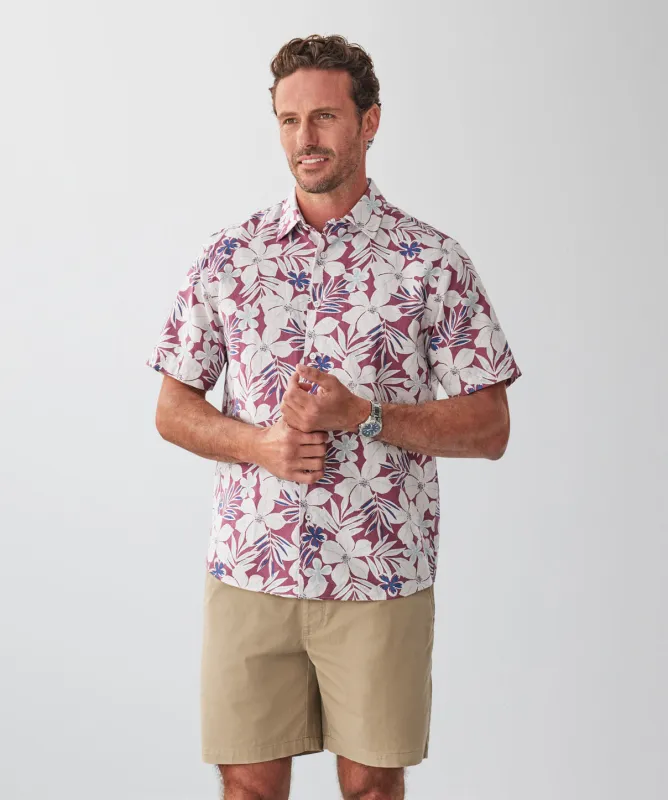 Linen Blend Tropical Print Short Sleeve Shirt - Raspberry sold by GAZMAN