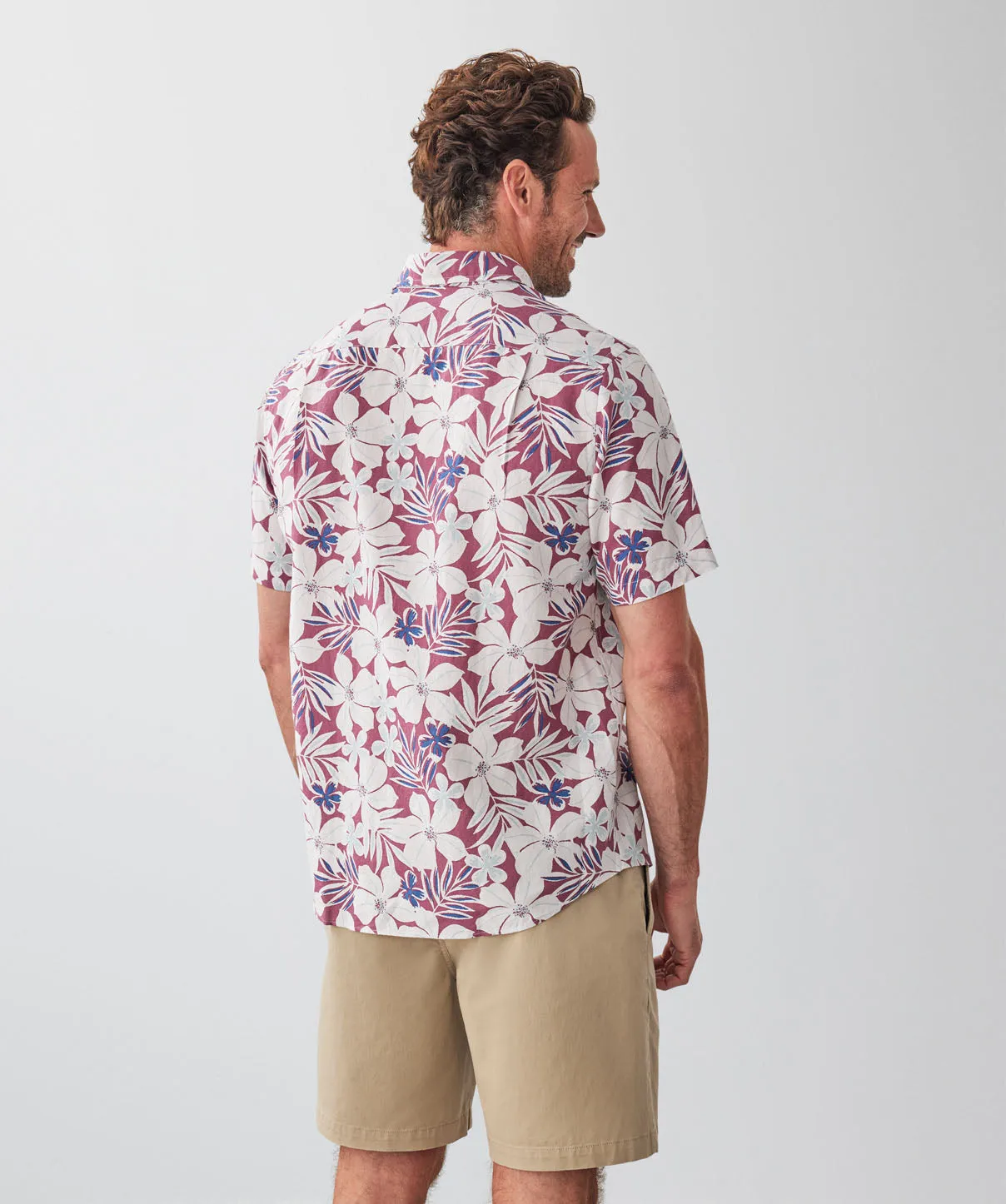 Linen Blend Tropical Print Short Sleeve Shirt - Raspberry sold by GAZMAN product image thumbnail 2