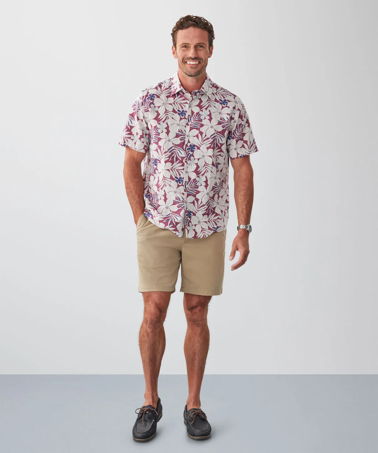 Linen Blend Tropical Print Short Sleeve Shirt - Raspberry sold by GAZMAN product image thumbnail 4