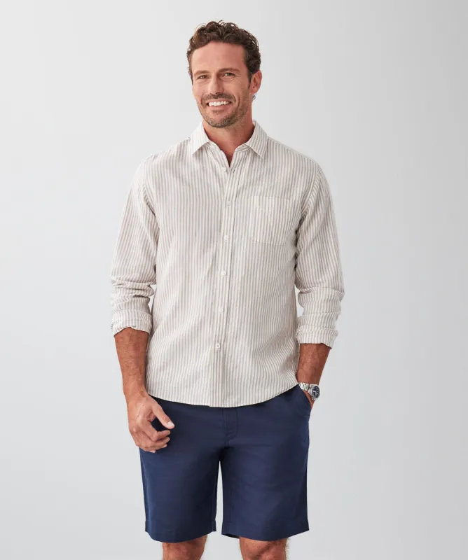 Linen Blend Bengal Stripe Long Sleeve Shirt - Taupe sold by GAZMAN