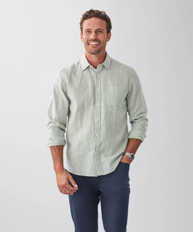 Linen Blend Bengal Stripe Long Sleeve Shirt - Khaki sold by GAZMAN