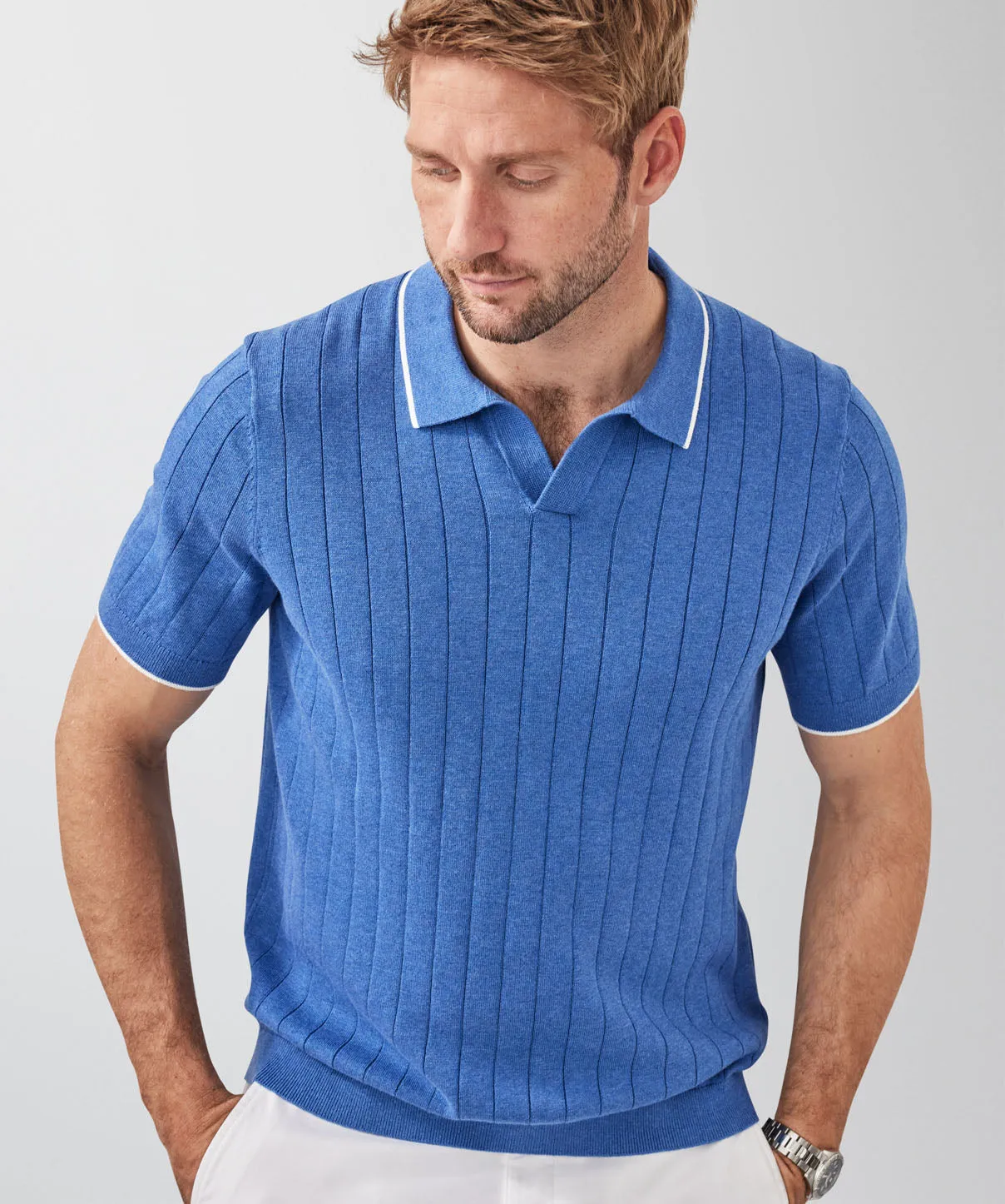 Textured Knit Polo - Ocean sold by GAZMAN product image thumbnail 3